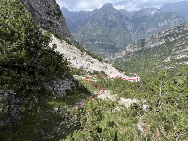 il punto di uscita dal torrente visto dall'alto