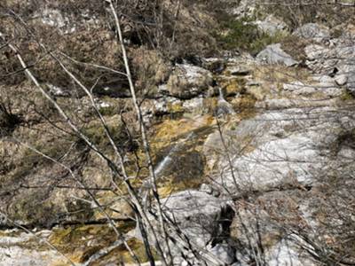 il sentiero si avvicina al torrente: ultima possibilità di raccogliere acqua