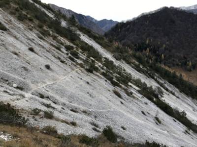 attraversamento di ghiaione prima di cima Val Tremuoia