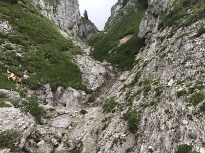 Fonte d'acqua lungo la via di discesa